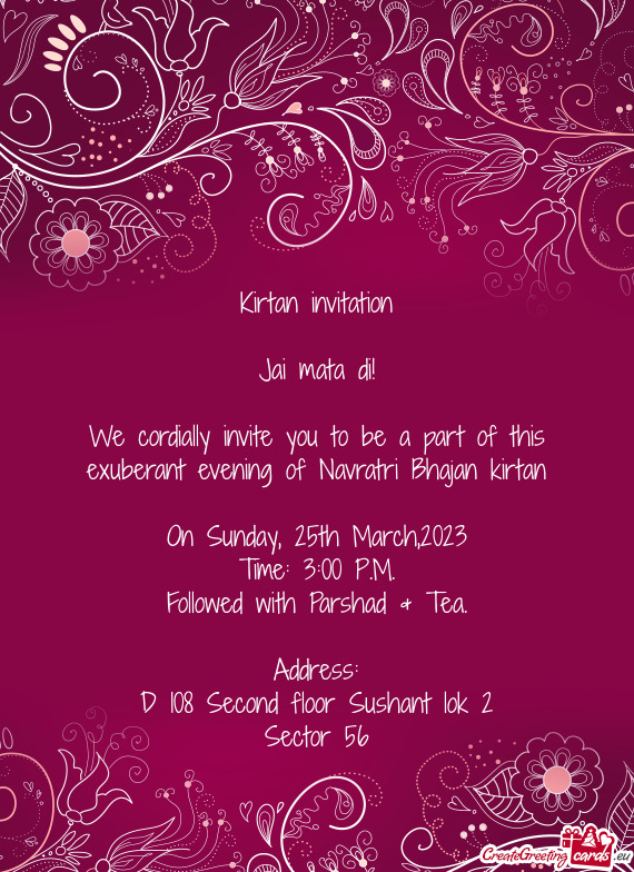 We cordially invite you to be a part of this exuberant evening of Navratri Bhajan kirtan