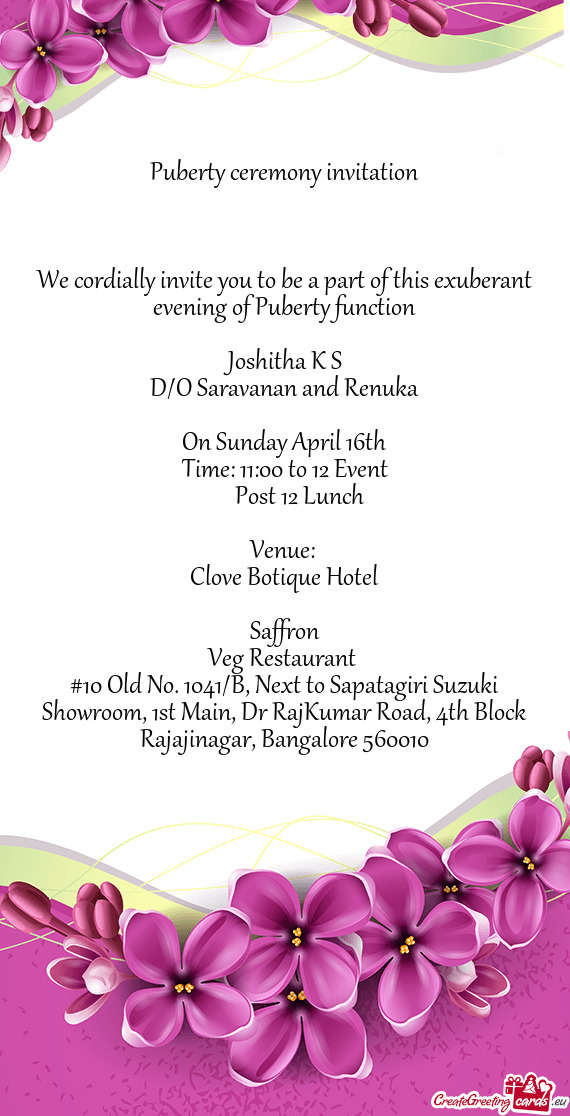 We cordially invite you to be a part of this exuberant evening of Puberty function