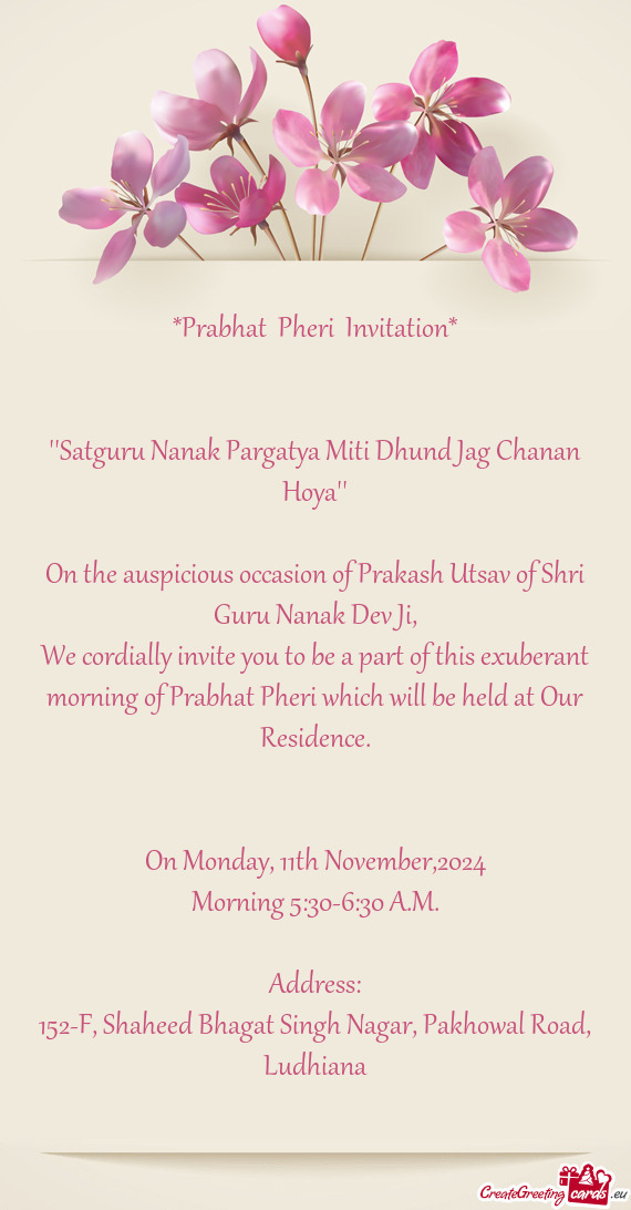 We cordially invite you to be a part of this exuberant morning of Prabhat Pheri which will be held a