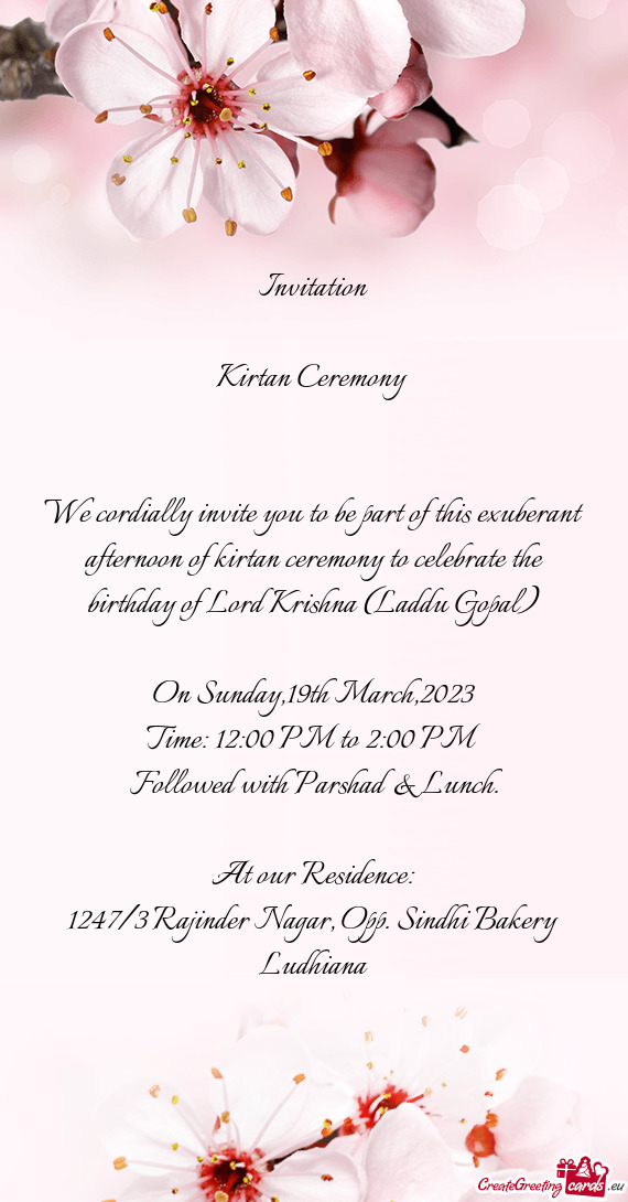 We cordially invite you to be part of this exuberant afternoon of kirtan ceremony to celebrate the b