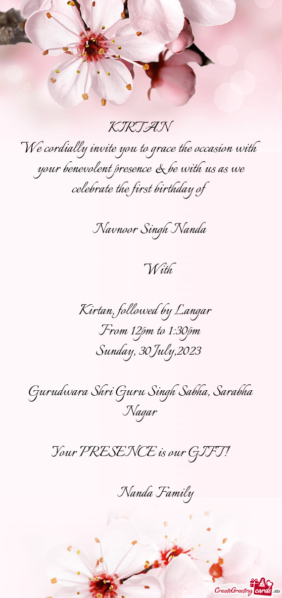 We cordially invite you to grace the occasion with your benevolent presence & be with us as we celeb