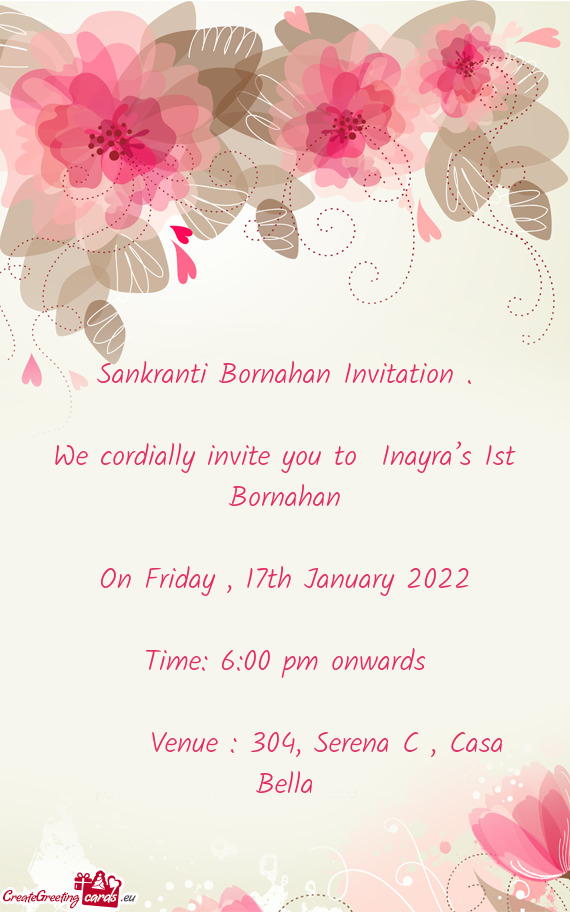 We cordially invite you to Inayra’s 1st Bornahan