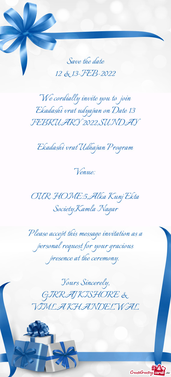 We cordially invite you to join Ekadashi vrat udyapan on Date 13 FEBRUARY 2022,SUNDAY