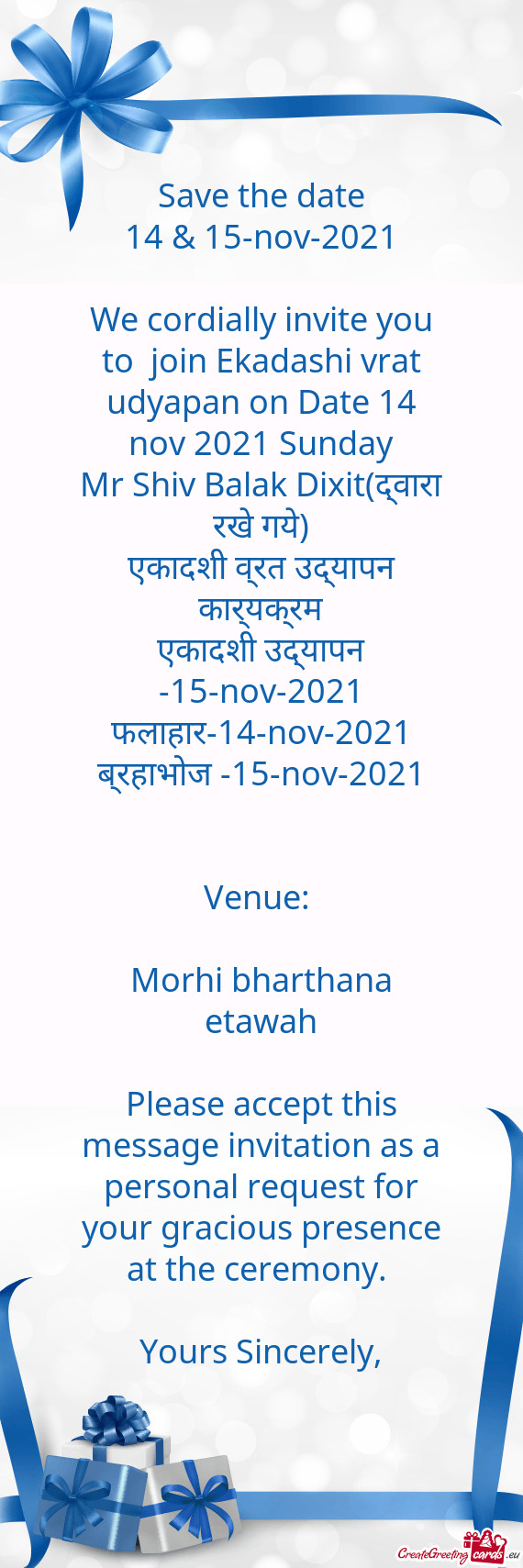 We cordially invite you to join Ekadashi vrat udyapan on Date 14 nov 2021 Sunday