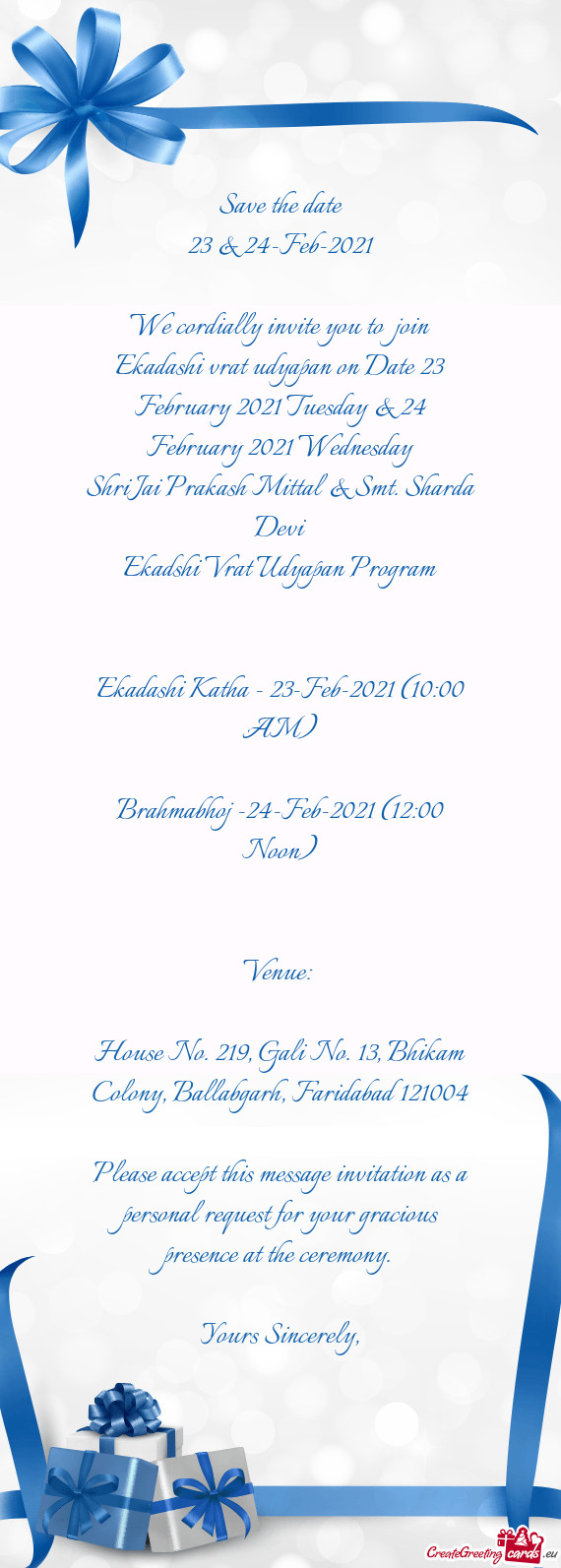 We cordially invite you to join Ekadashi vrat udyapan on Date 23 February 2021 Tuesday & 24 Februar