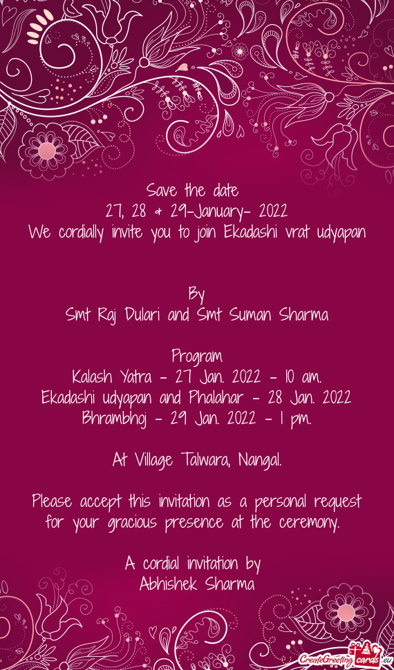 We cordially invite you to join Ekadashi vrat udyapan - Free cards