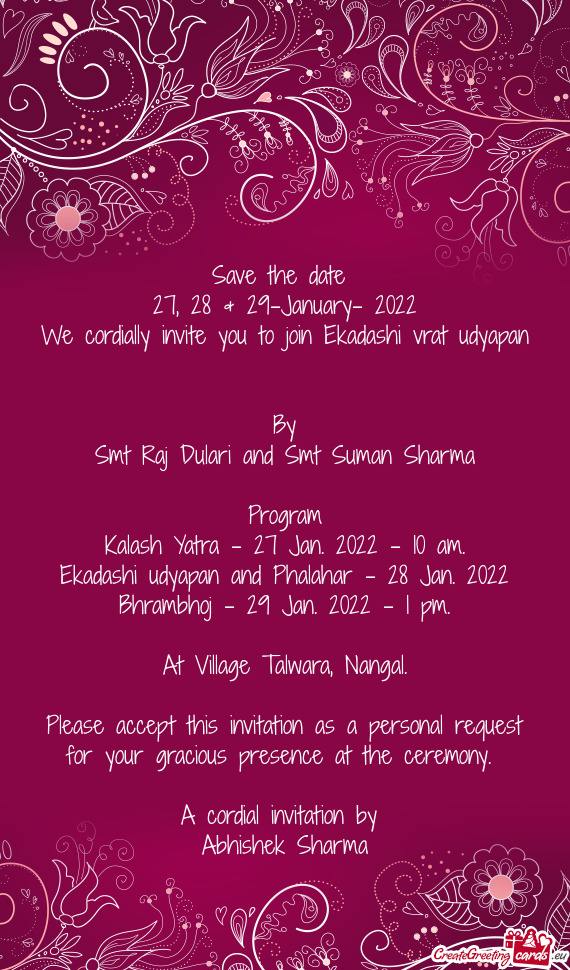 We cordially invite you to join Ekadashi vrat udyapan