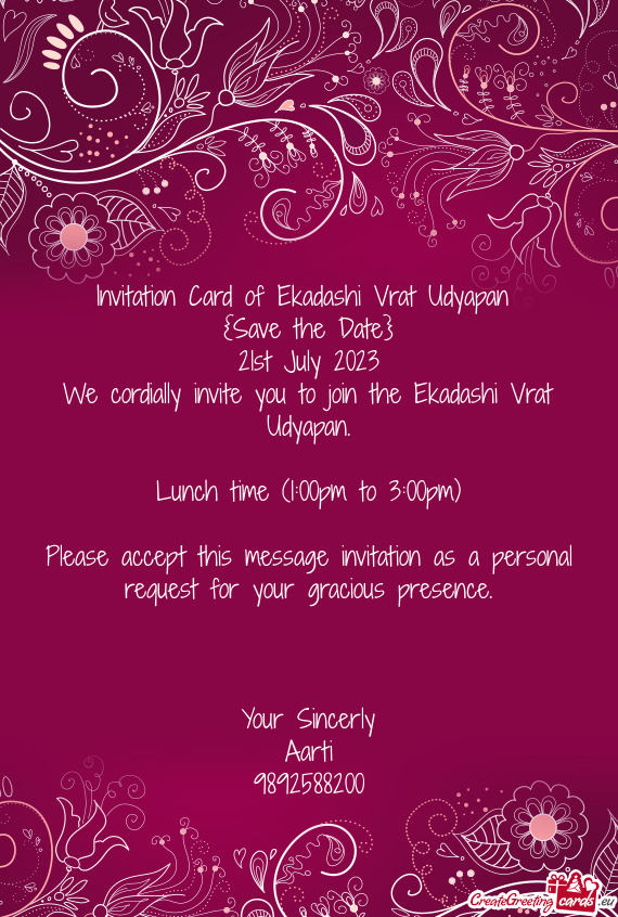 We cordially invite you to join the Ekadashi Vrat Udyapan