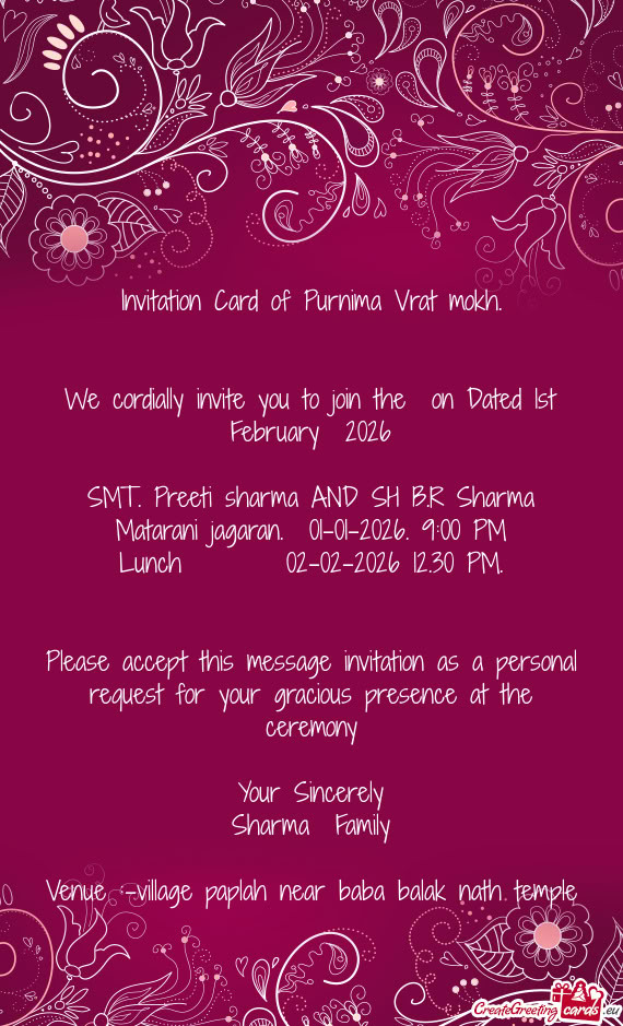 We cordially invite you to join the on Dated 1st February 2026