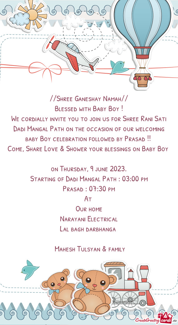 We cordially invite you to join us for Shree Rani Sati Dadi Mangal Path on the occasion of our welco