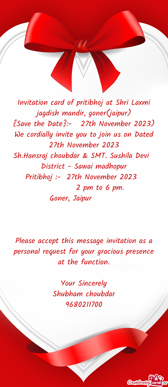 We cordially invite you to join us on Dated 27th November 2023