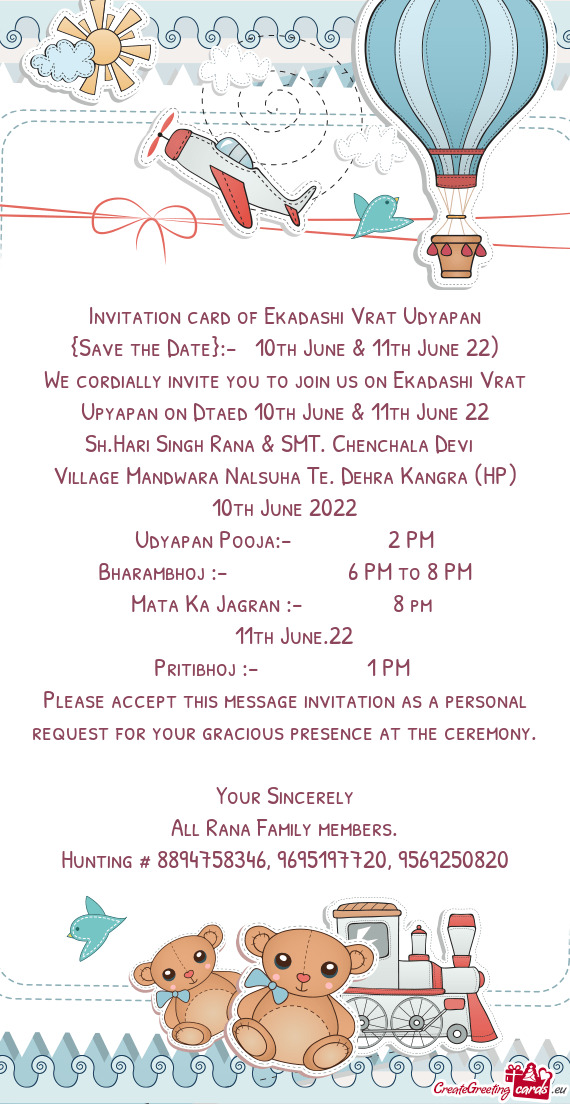 We cordially invite you to join us on Ekadashi Vrat Upyapan on Dtaed 10th June & 11th June 22
