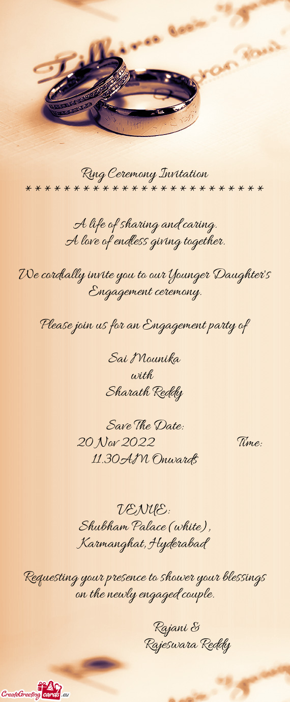 We cordially invite you to our Younger Daughter