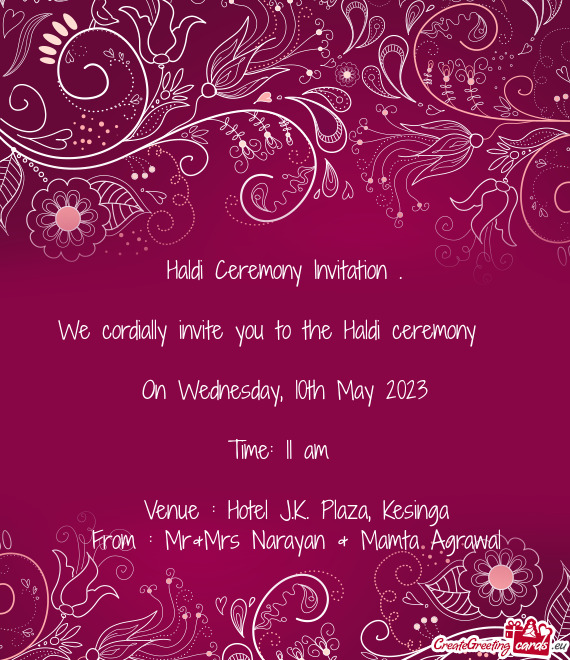 We cordially invite you to the Haldi ceremony