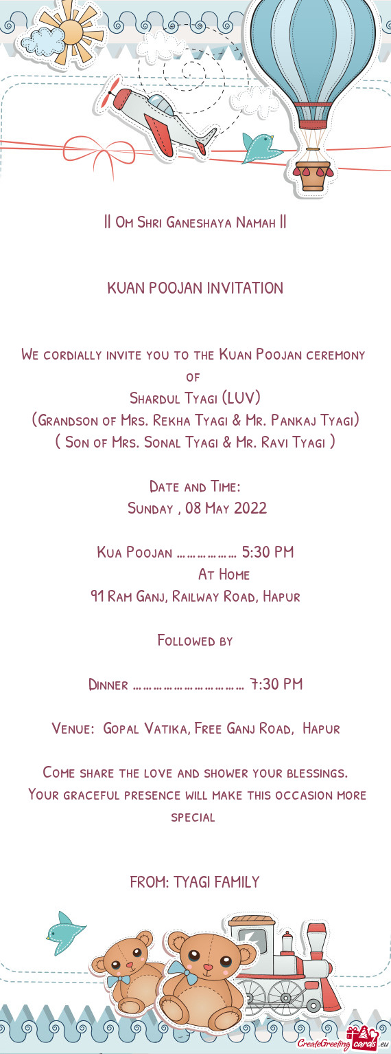 We cordially invite you to the Kuan Poojan ceremony
