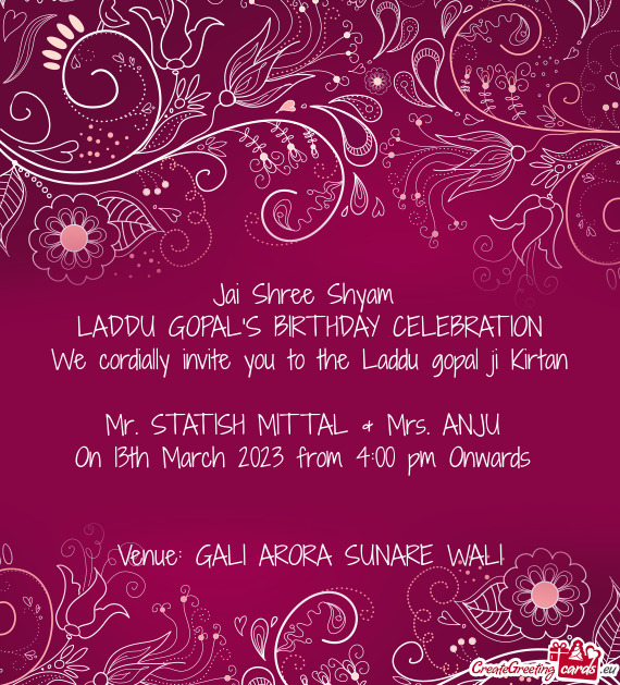 We cordially invite you to the Laddu gopal ji Kirtan