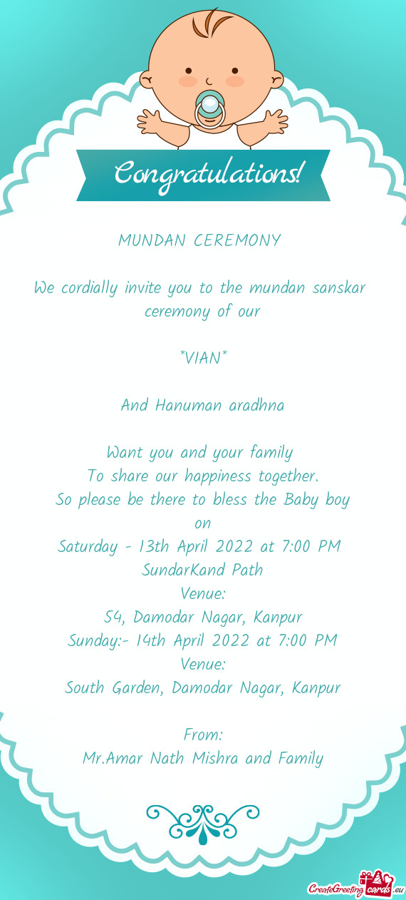 We cordially invite you to the mundan sanskar
