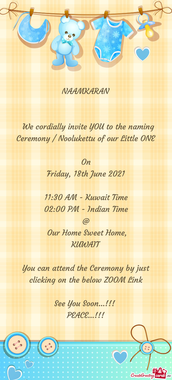 We cordially invite YOU to the naming Ceremony / Noolukettu of our Little ONE