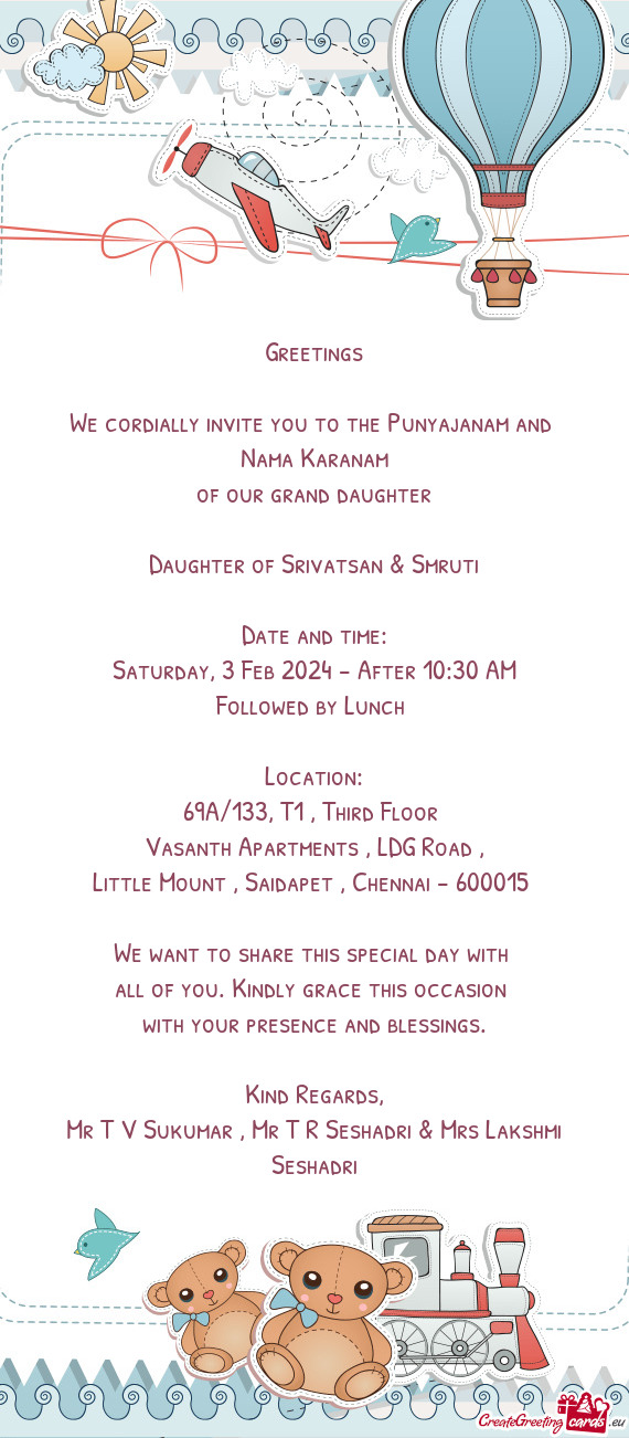 We cordially invite you to the Punyajanam and