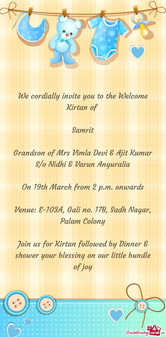 We cordially invite you to the Welcome Kirtan of