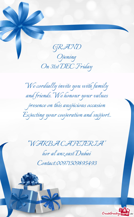 We cordially invite you with family and friends. We honour your values presence on this auspicious o