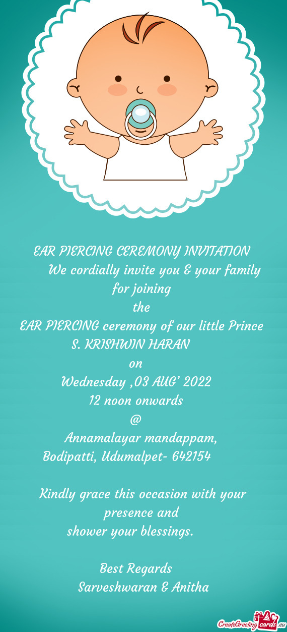   We cordially invite you & your family for joining