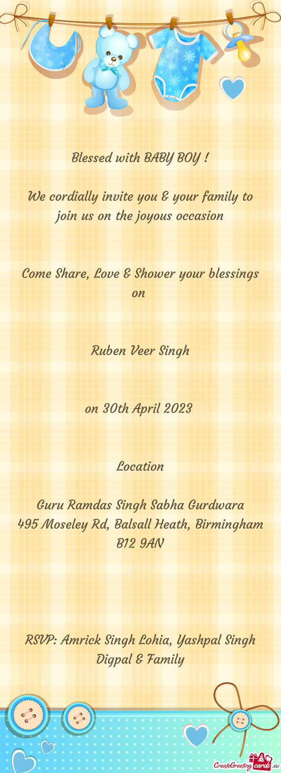 We cordially invite you & your family to join us on the joyous occasion