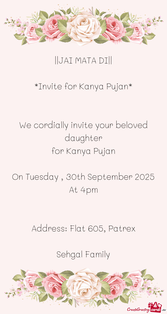 We cordially invite your beloved daughter