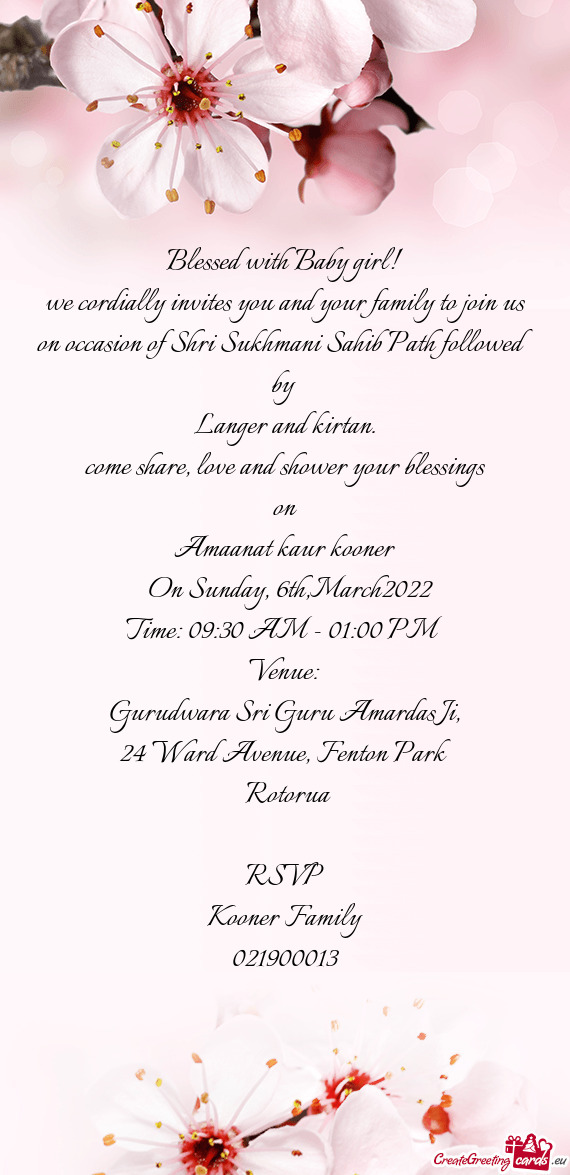We cordially invites you and your family to join us on occasion of Shri Sukhmani Sahib Path followed