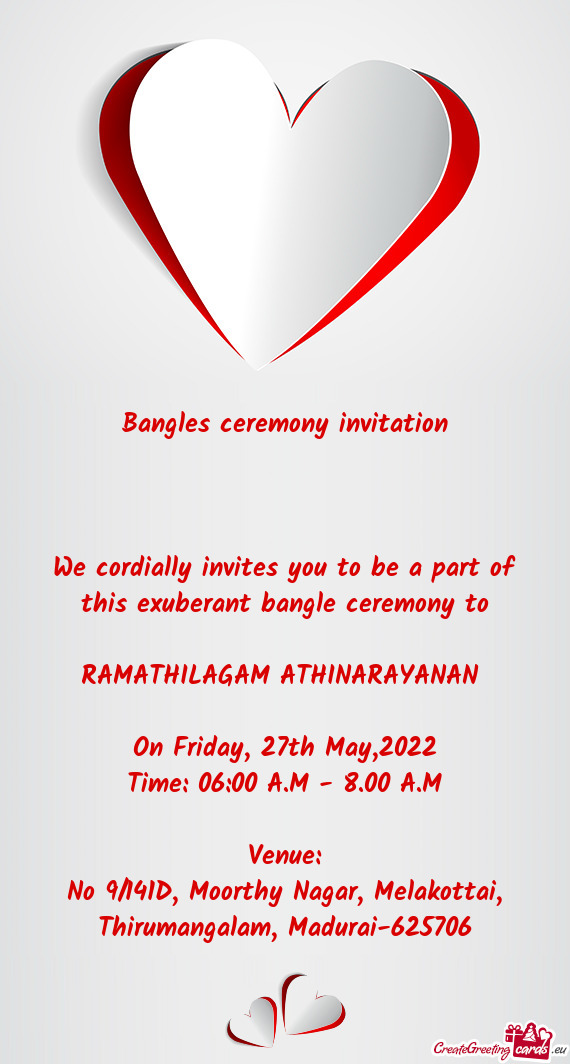 We cordially invites you to be a part of this exuberant bangle ceremony to