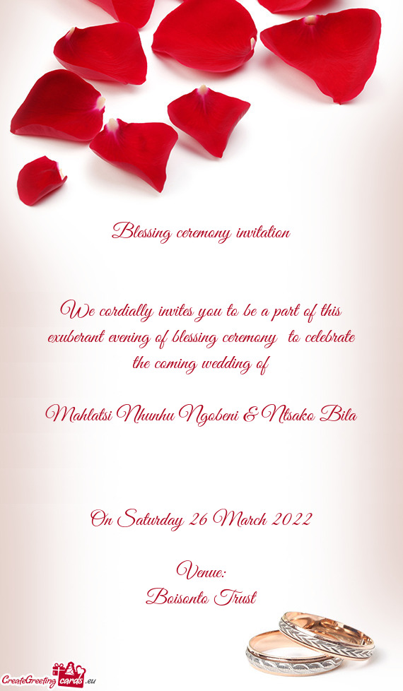 We cordially invites you to be a part of this exuberant evening of blessing ceremony to celebrate t