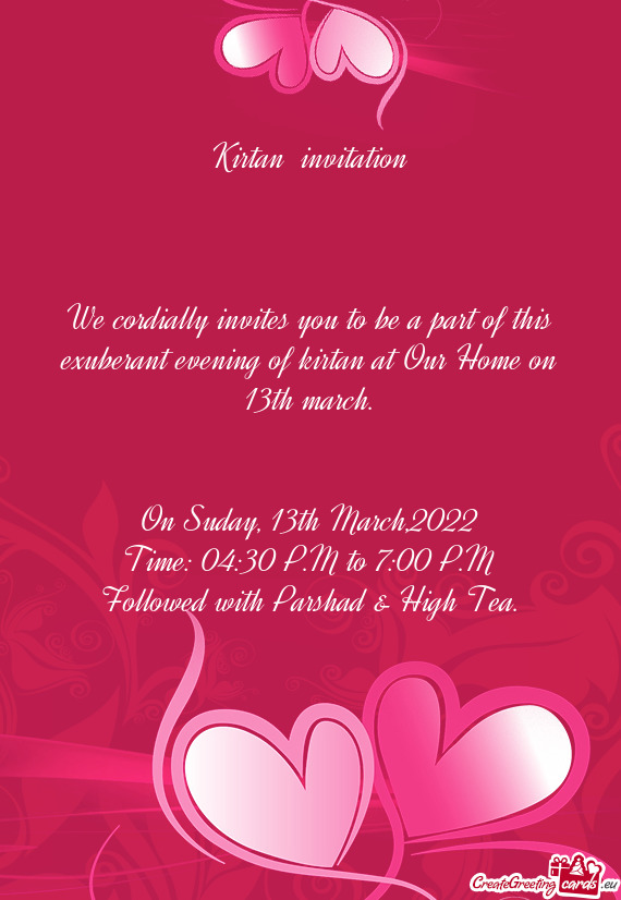 We cordially invites you to be a part of this exuberant evening of kirtan at Our Home on 13th march