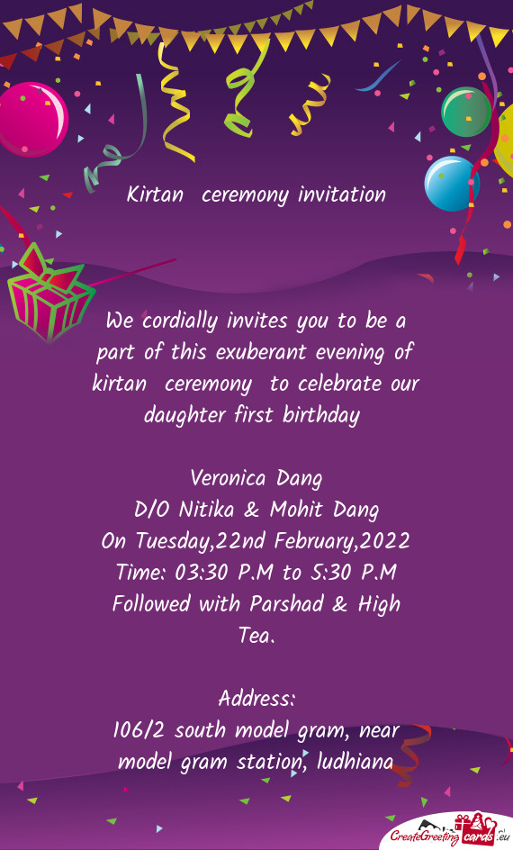 We cordially invites you to be a part of this exuberant evening of kirtan ceremony to celebrate ou
