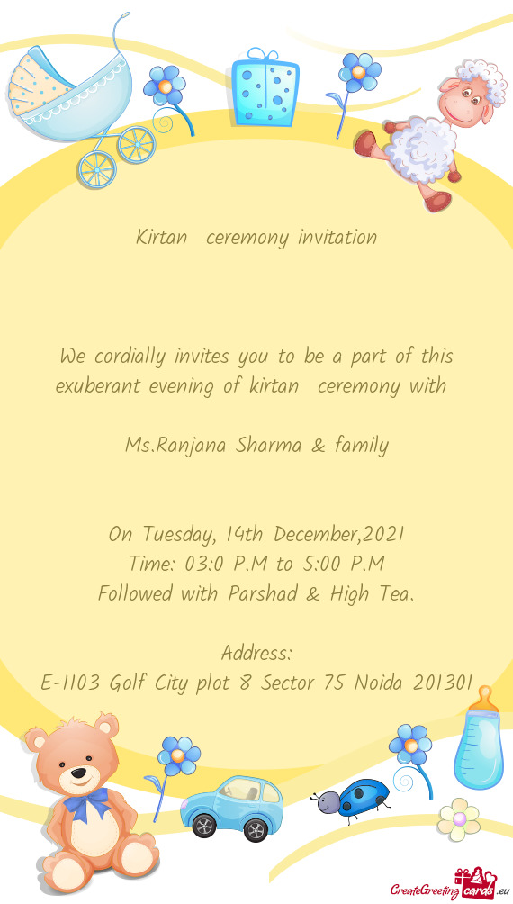 We cordially invites you to be a part of this exuberant evening of kirtan ceremony with