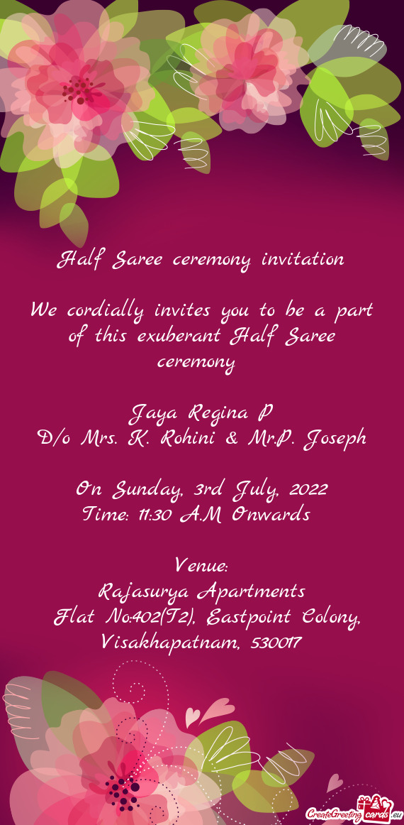 We cordially invites you to be a part of this exuberant Half Saree ceremony