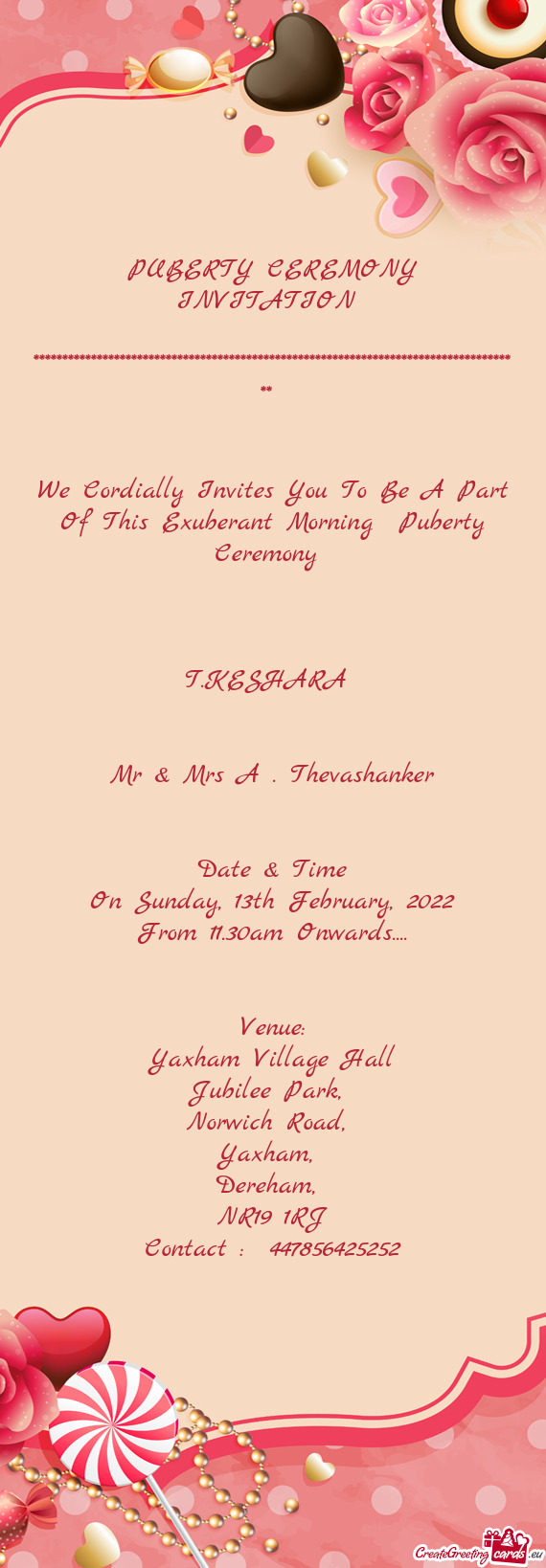 We Cordially Invites You To Be A Part Of This Exuberant Morning Puberty Ceremony