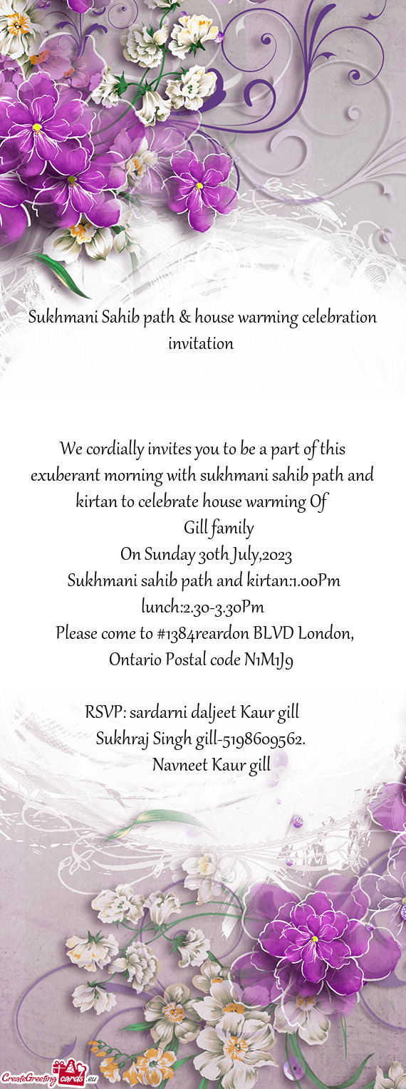 We cordially invites you to be a part of this exuberant morning with sukhmani sahib path and kirtan