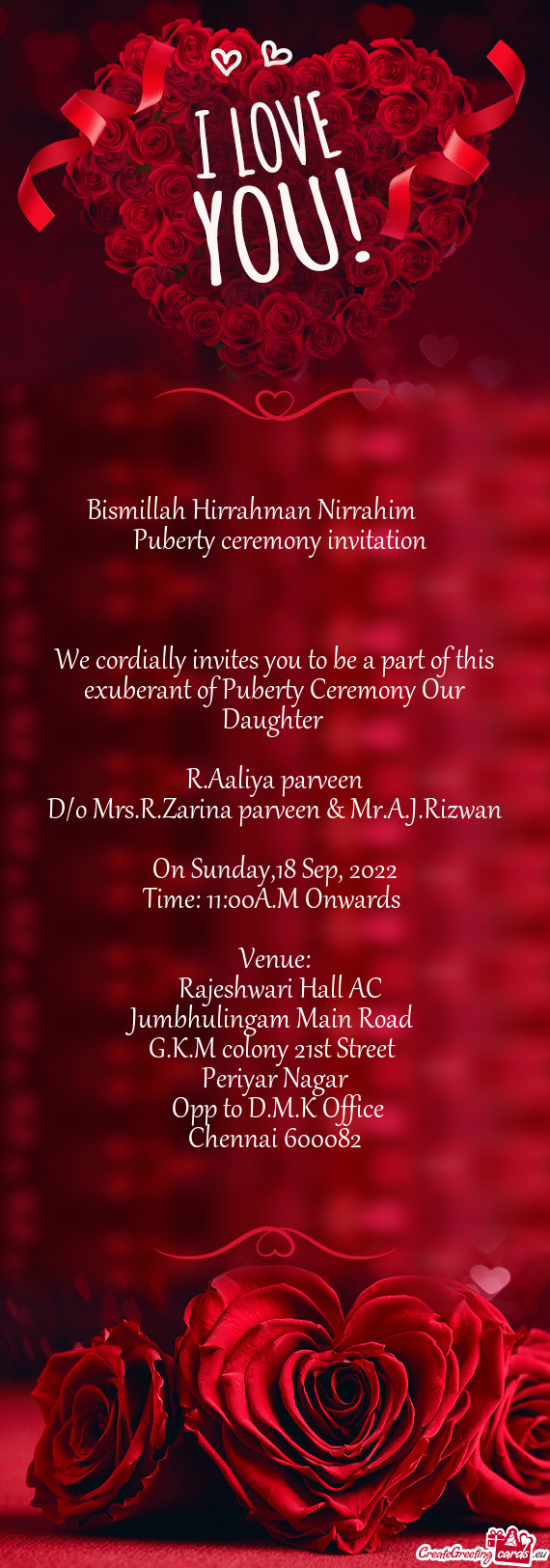 We cordially invites you to be a part of this exuberant of Puberty Ceremony Our Daughter