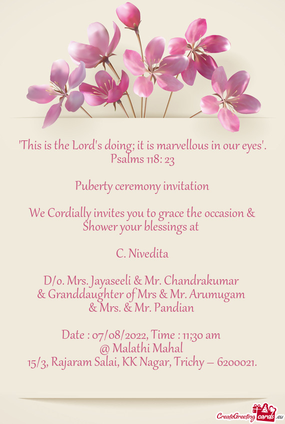 We Cordially invites you to grace the occasion & Shower your blessings at