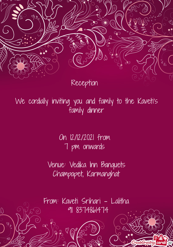 We cordially inviting you and family to the Kaveti