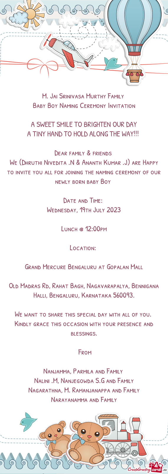 We (Dhruthi Nivedita .N & Ananth Kumar .J) are Happy to invite you all for joining the naming ceremo