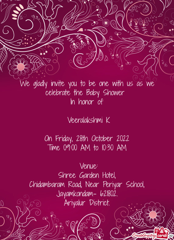 We gladly invite you to be one with us as we celebrate the Baby Shower