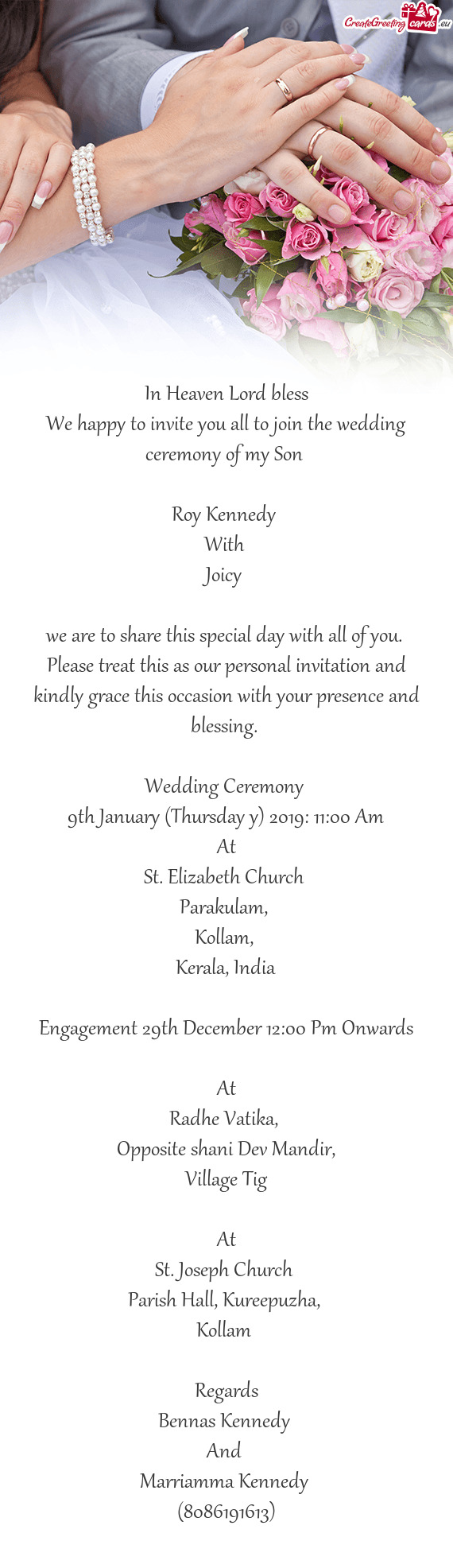 We happy to invite you all to join the wedding ceremony of my Son