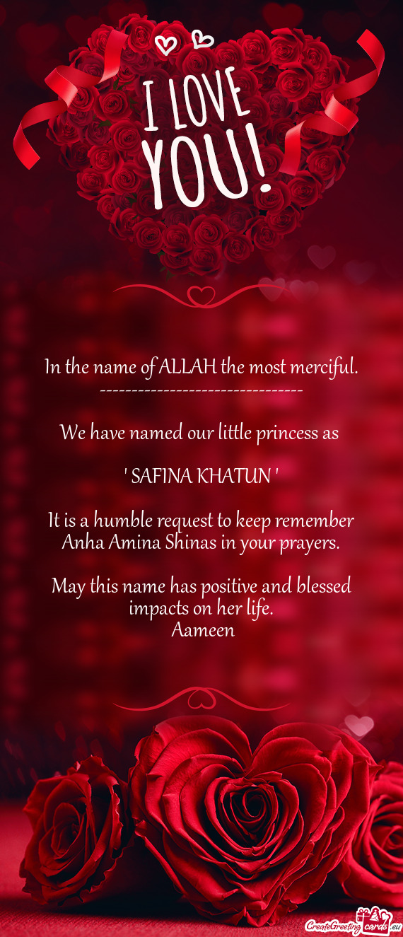 We have named our little princess as  " SAFINA KHATUN "