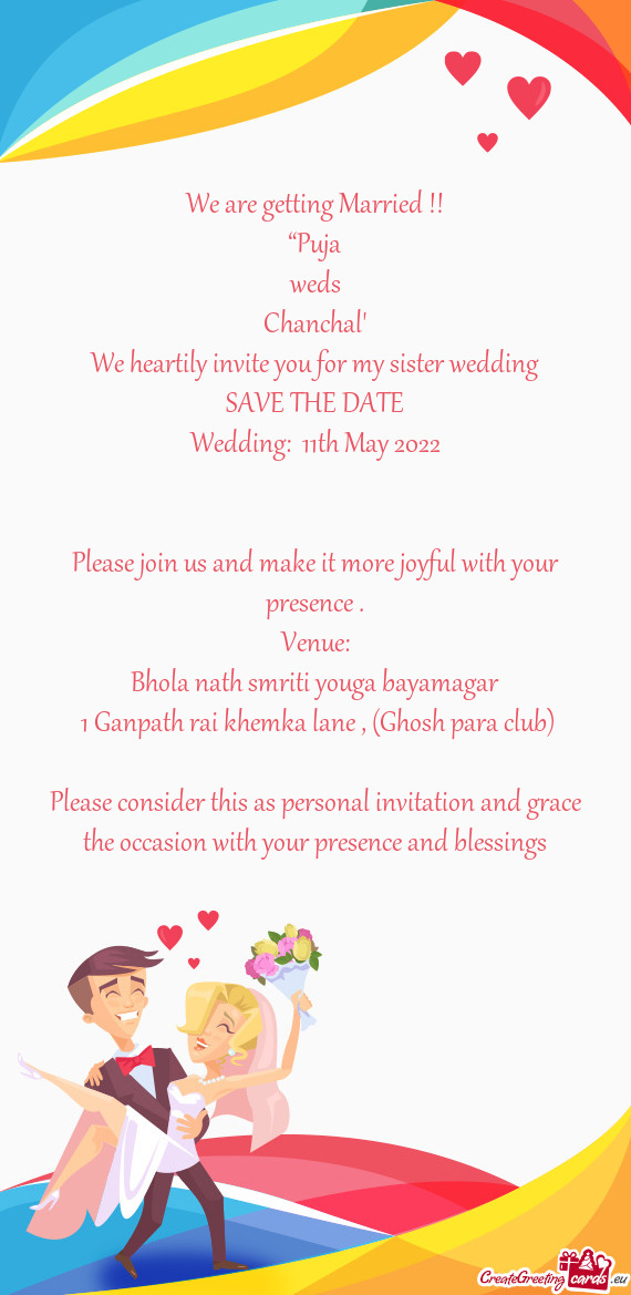 We Heartily Invite You For My Sister Wedding Free Cards