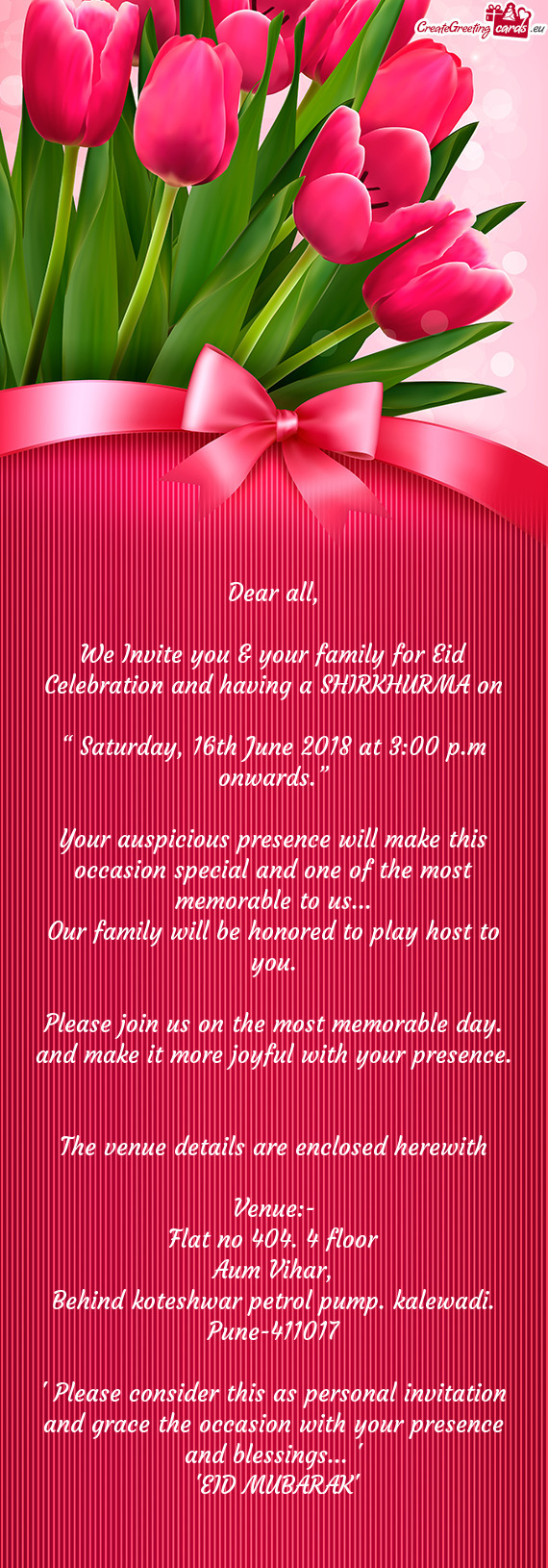 We Invite you & your family for Eid Celebration and having a SHIRKHURMA on