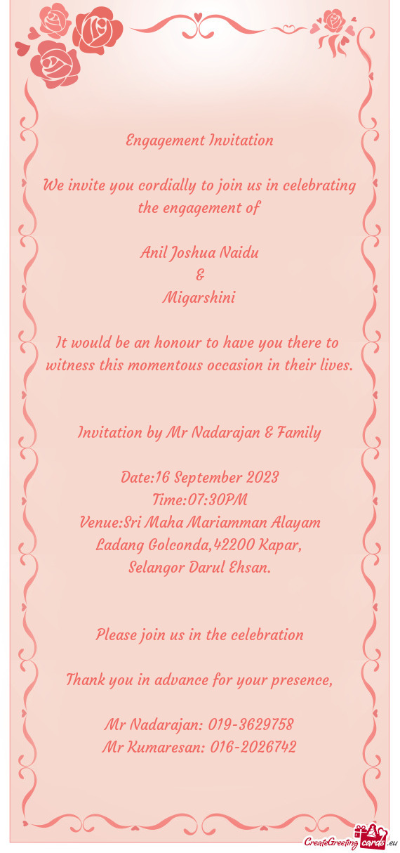 We invite you cordially to join us in celebrating the engagement of