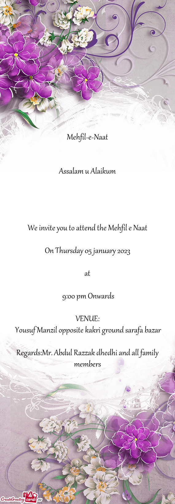 We invite you to attend the Mehfil e Naat