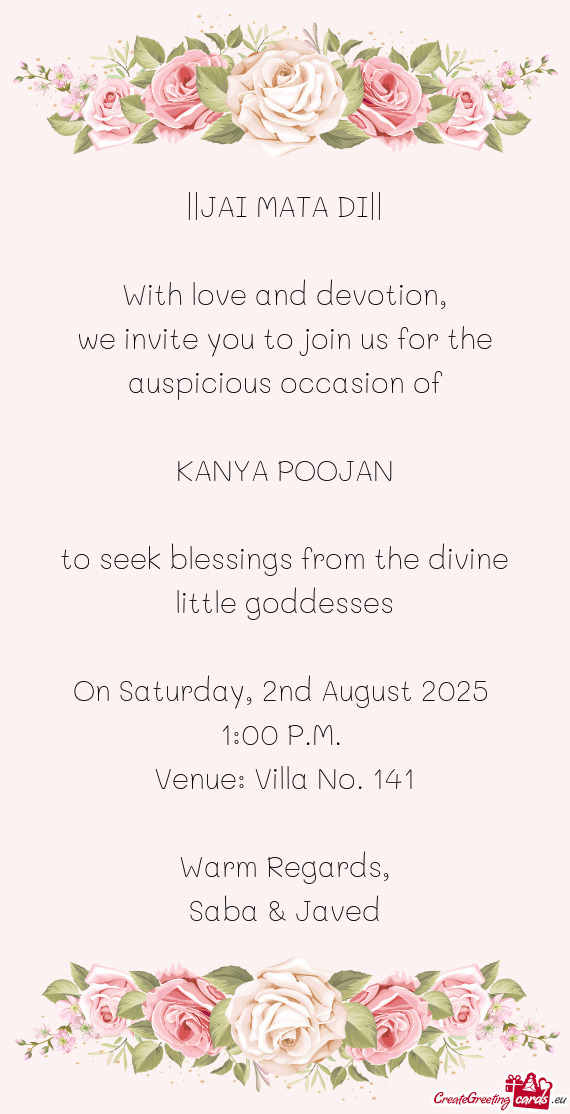We invite you to join us for the auspicious occasion of