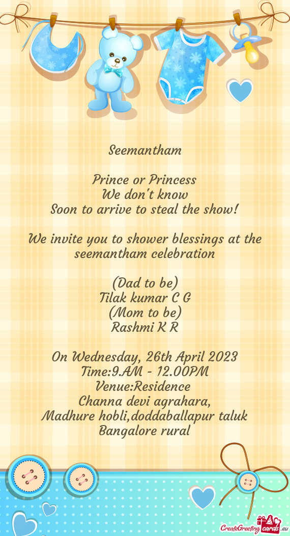 We invite you to shower blessings at the seemantham celebration